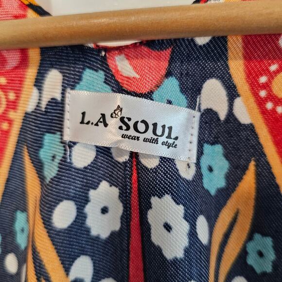 Floral Kimono Womens 2X Red Sun Moon Fringe Open Indie Relaxed Boho Festival - Picture 11 of 11